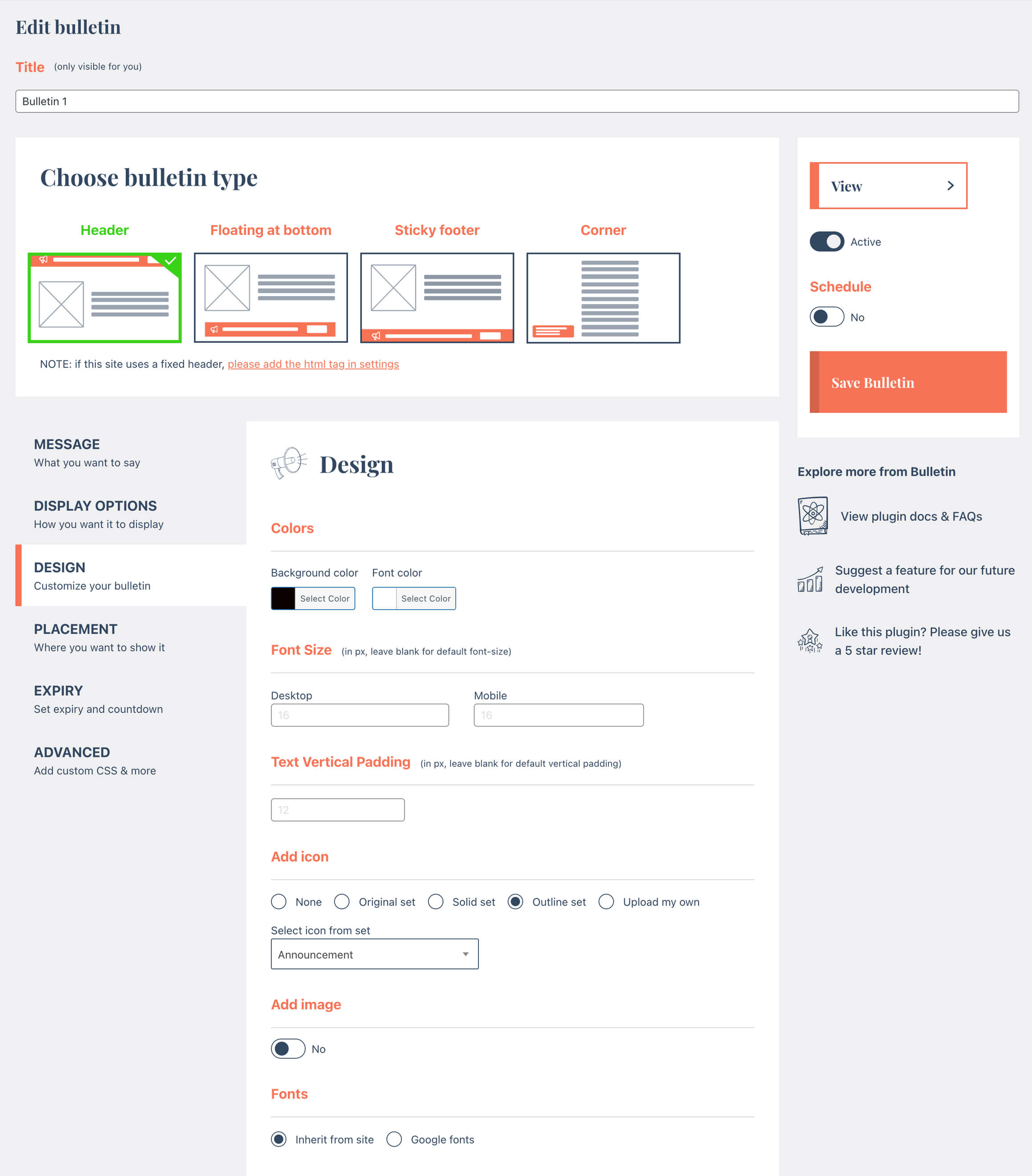 Bulletin - General settings
