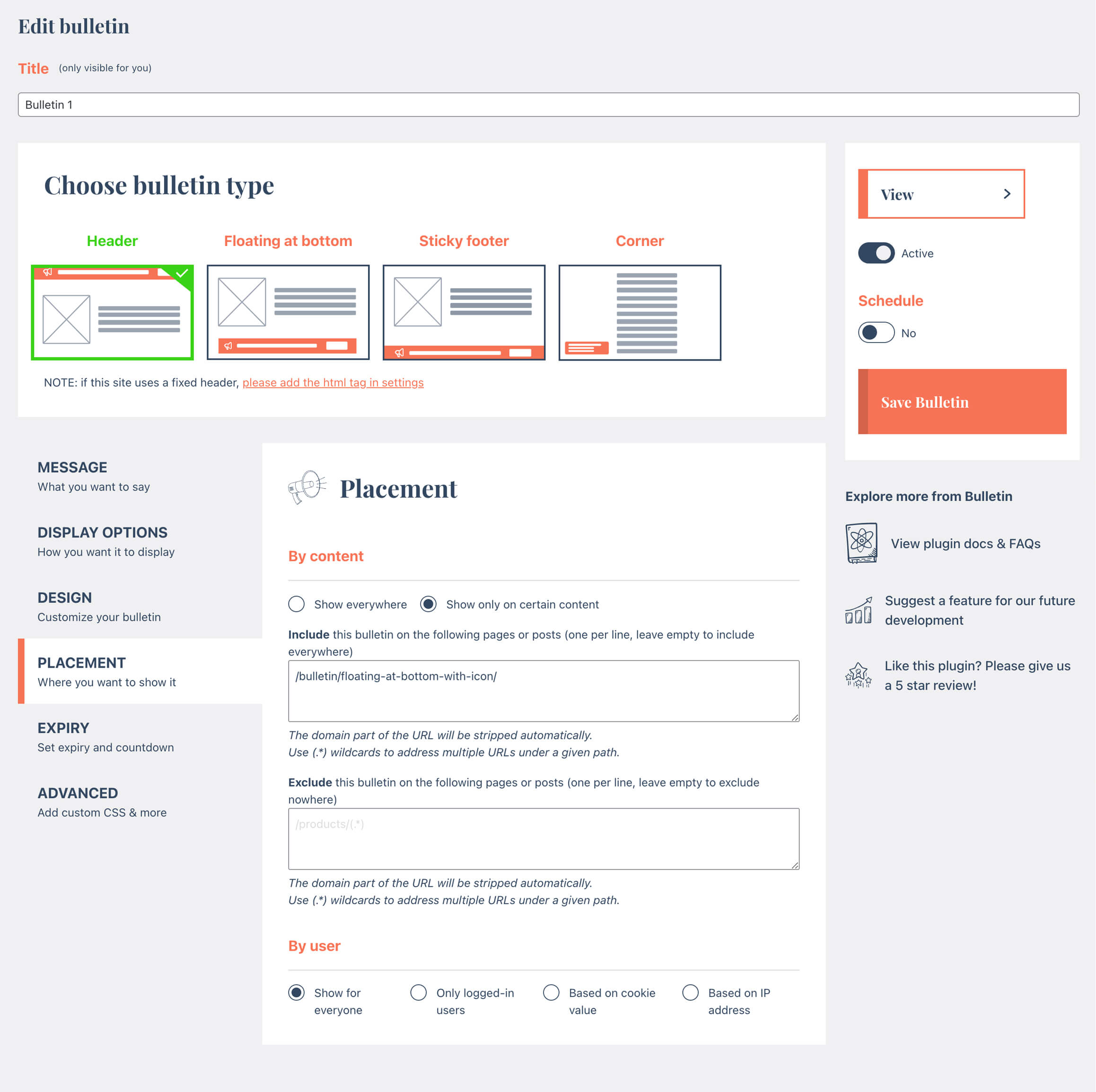 Bulletin - Multiple messages header front-end