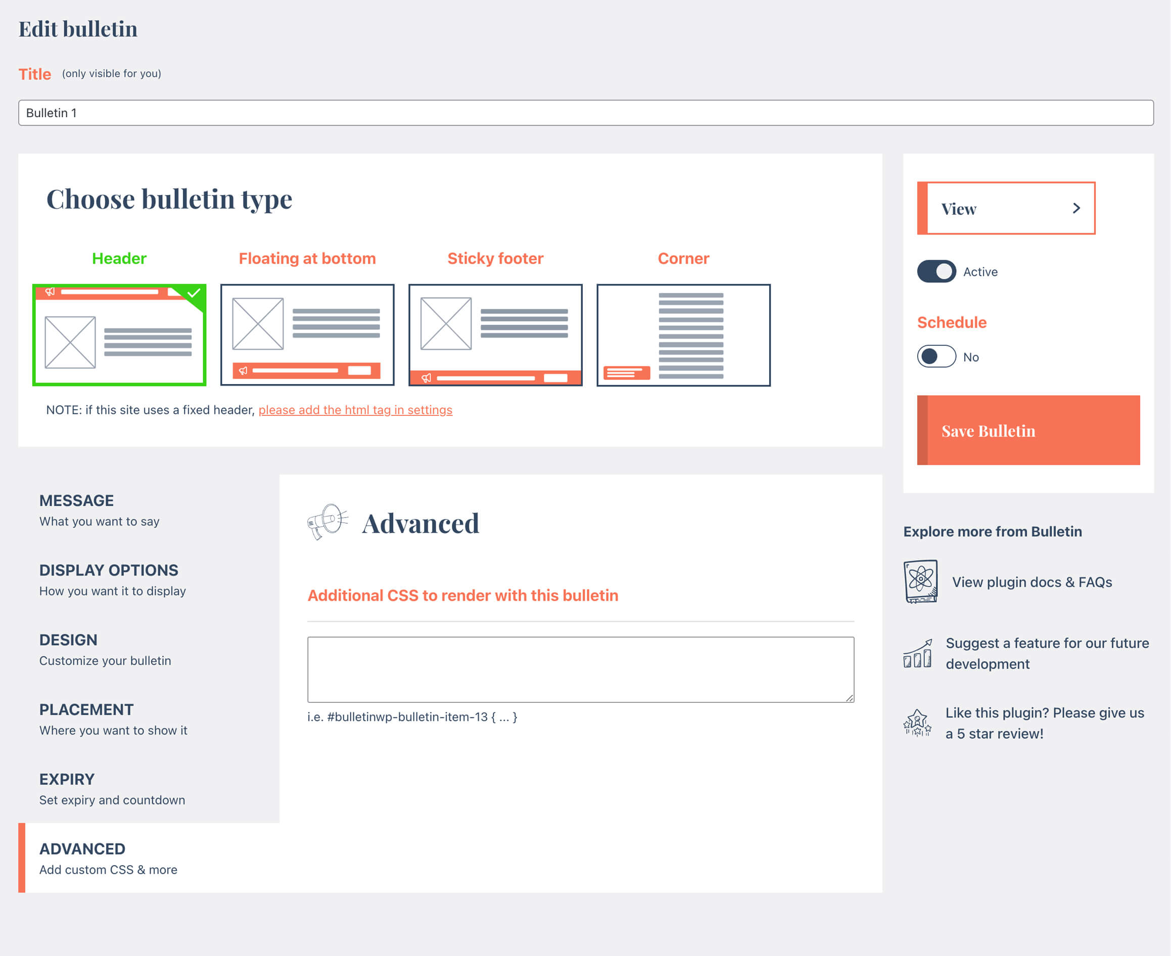 Bulletin - Countdown header front-end
