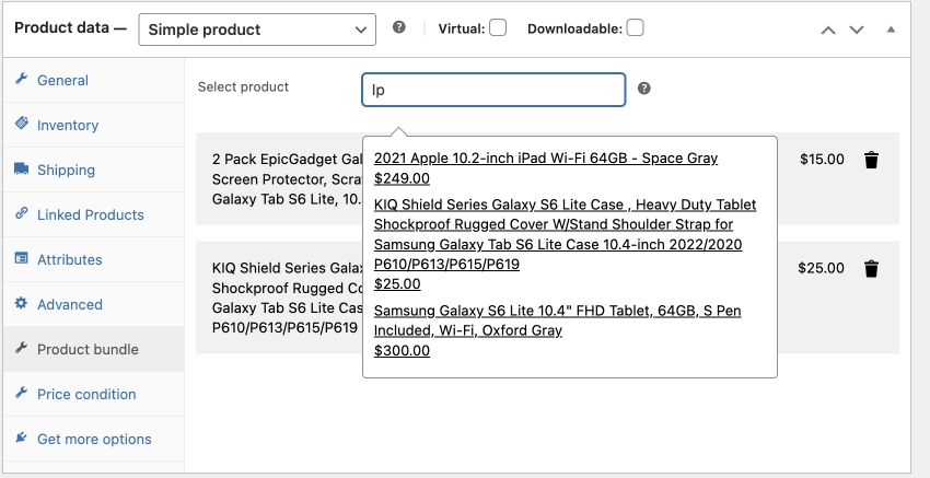 Select the desired product to add.