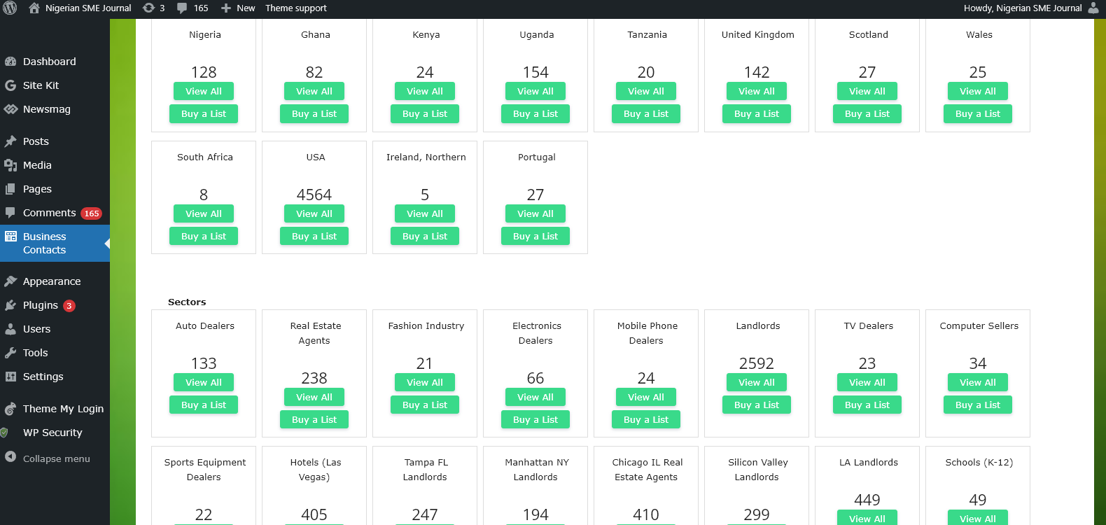 Request custom contacts types and sectors