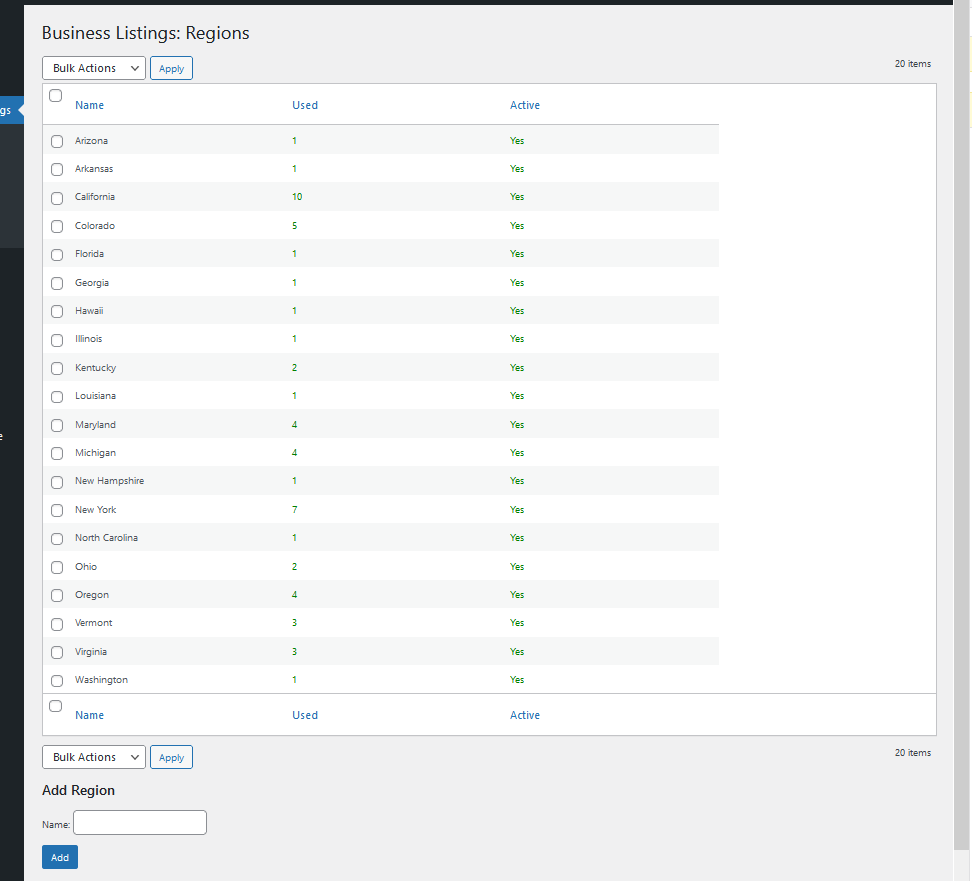 Setting up the regions admin