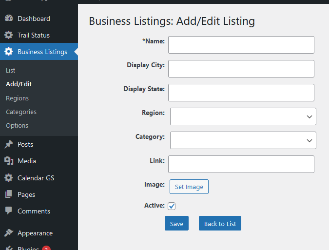 Listing add/edit form in the admin.