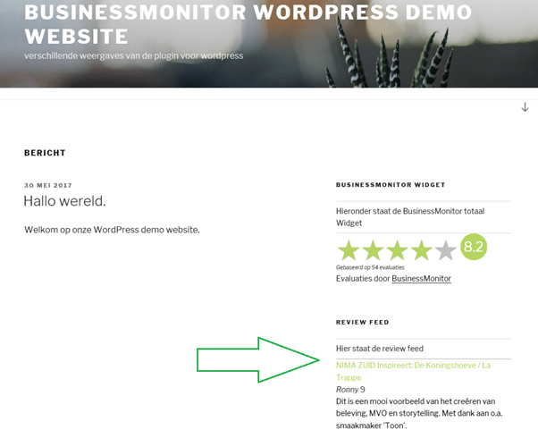 Review-feed zoals deze op de website getoond kan worden