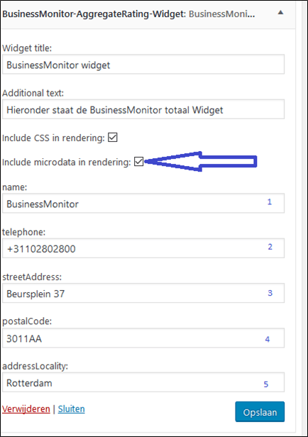 Widget instellingen (inclusief micro data)