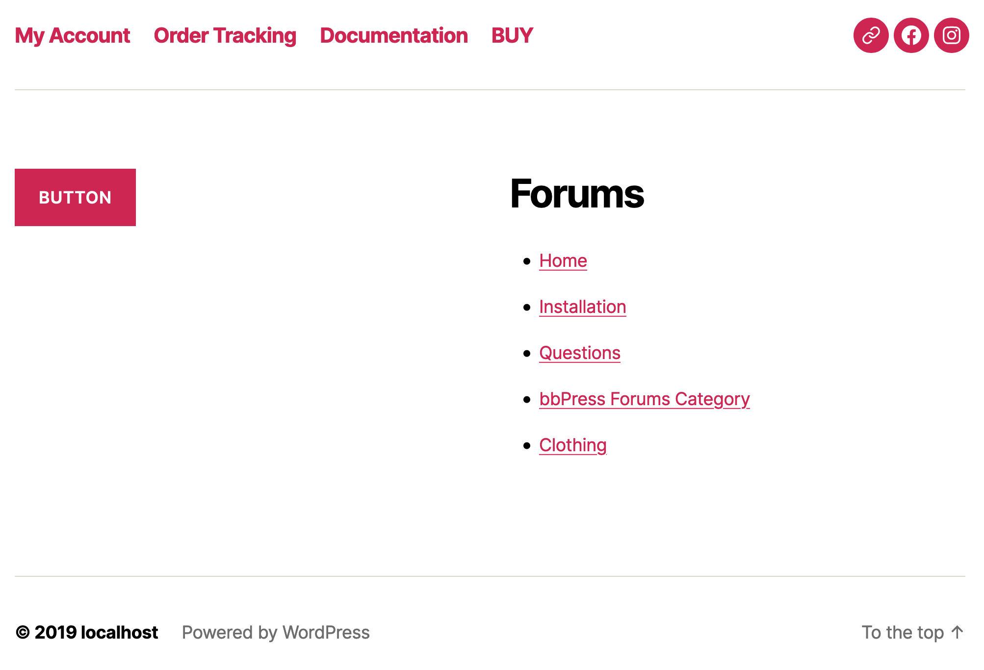 Button widget visible on TwentyTwenty theme’s footer.