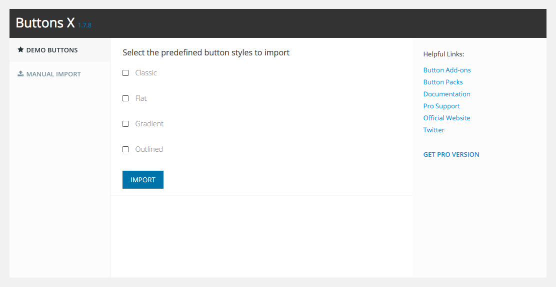 Demo buttons import page.