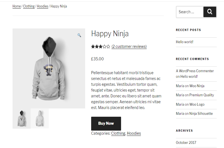 Single Product page with Buy Now button.