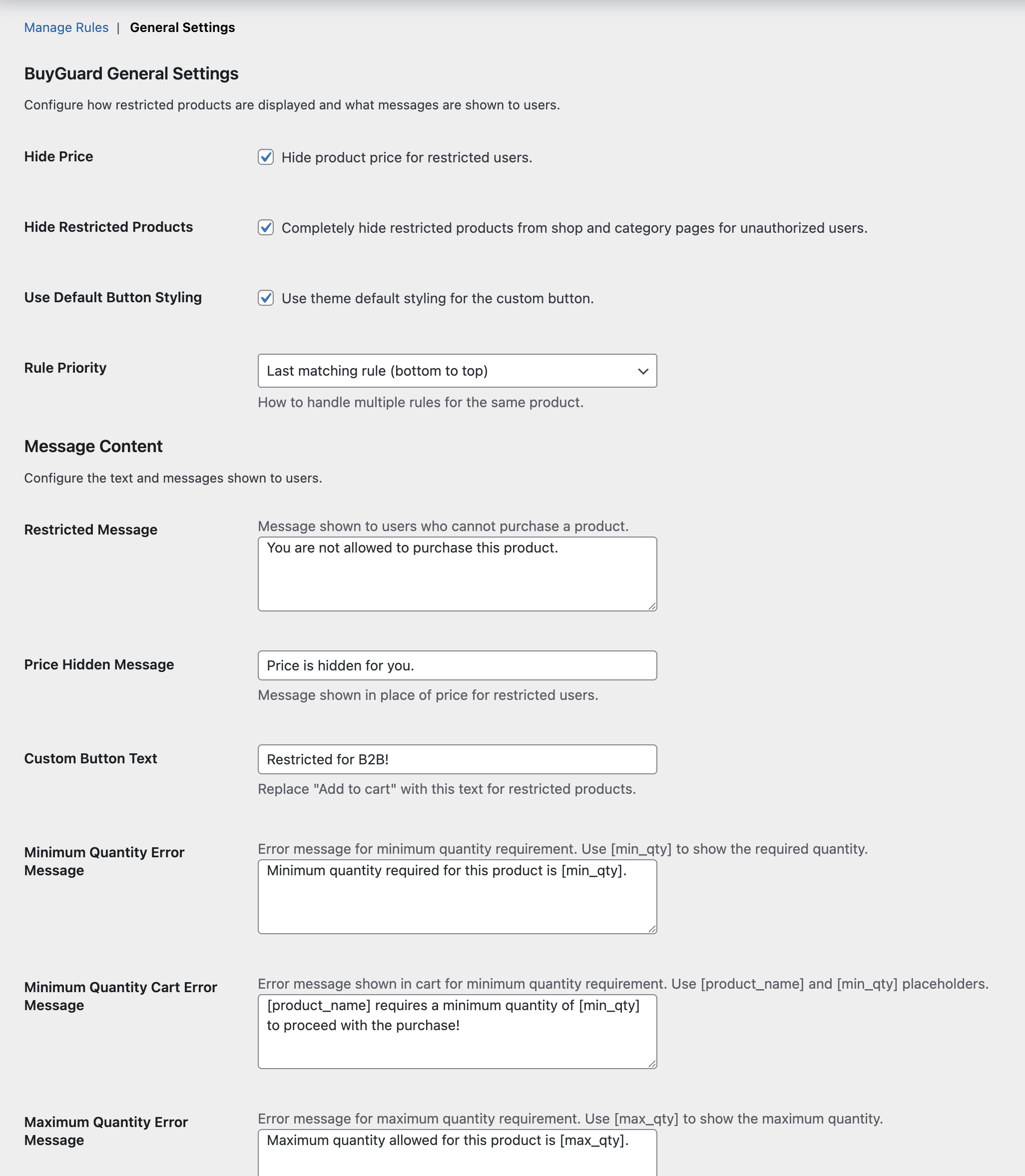 General settings