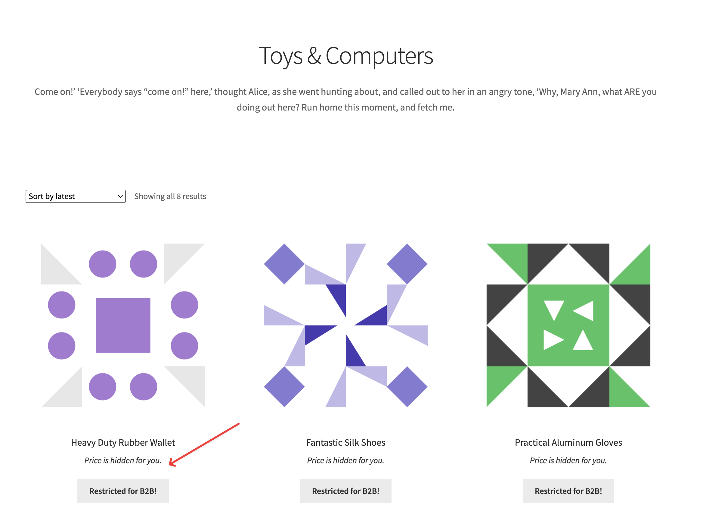 Frontend view of restricted product