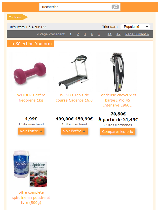 screenshot of the installed shopping guide - showing health products