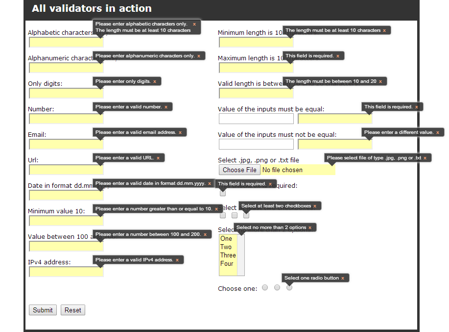 bValidator form validation