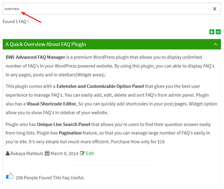 Live On Page FAQ Content Search.