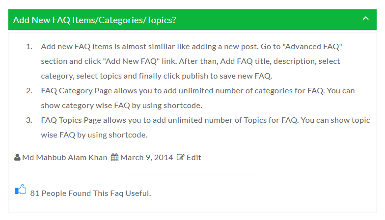 Single FAQ Post Display In Accordion.