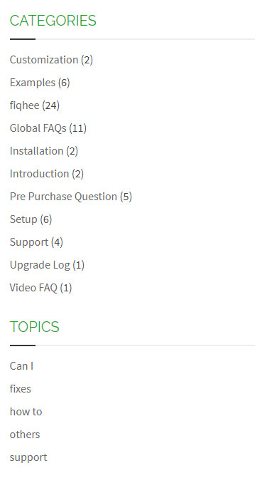 FAQ Categories Listed In Widget Area.