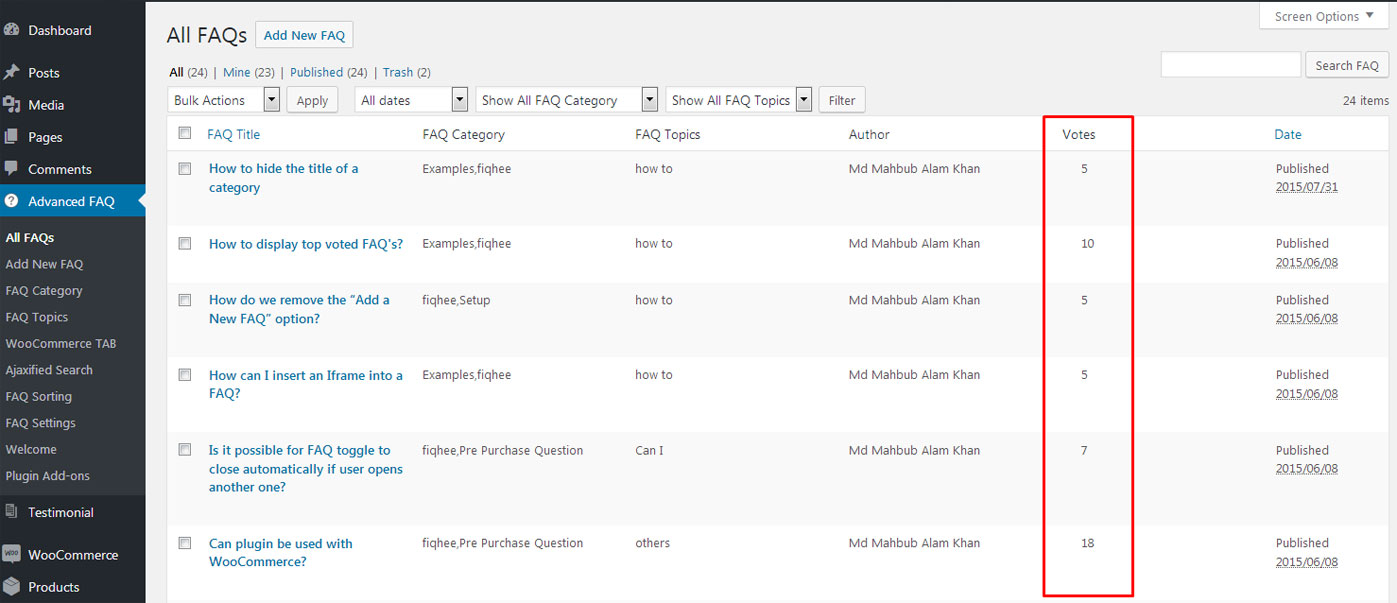 FAQ Post Likes Count In Custom Column.