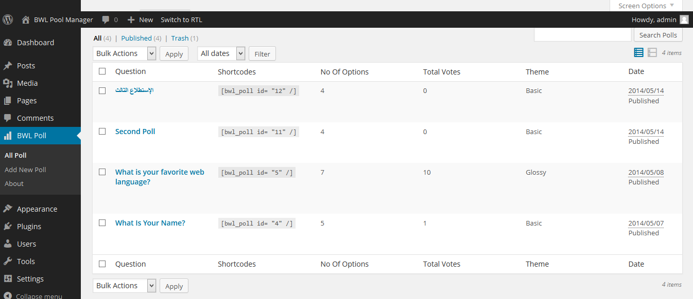 Poll lists in the backend.