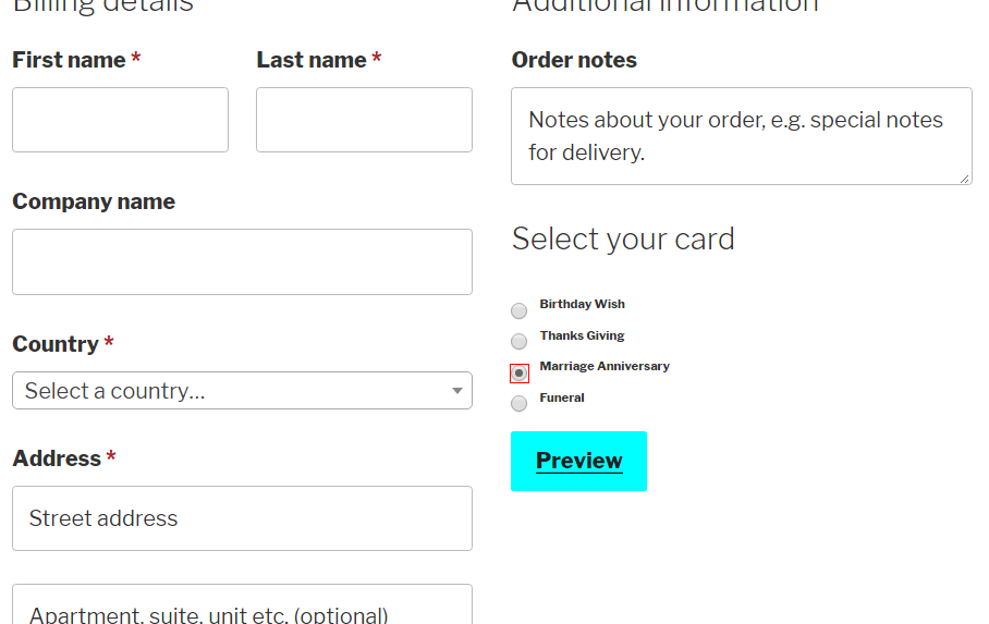 Preview button appears on select of an card