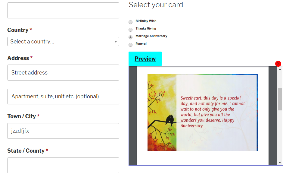 Click the preview button to preview the selected card