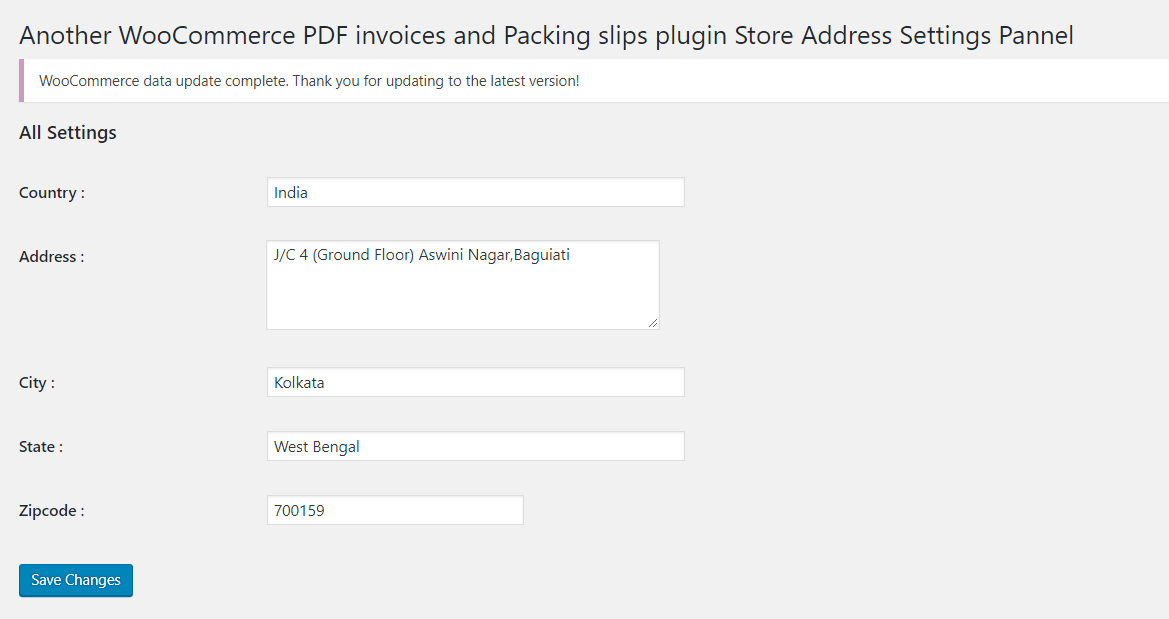 PDF invoice and packing slip creation settings page