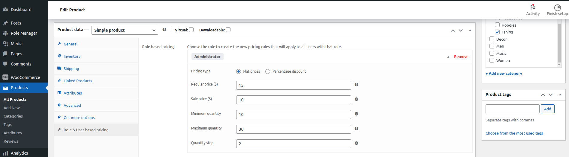 Add Role wise rules into Simple Product.