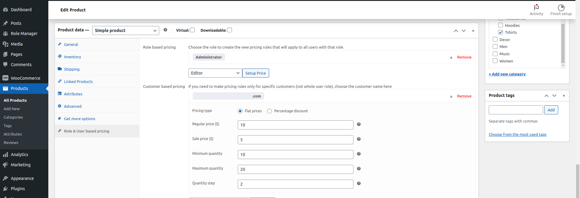 Add Customer wise rules into Simple Product.