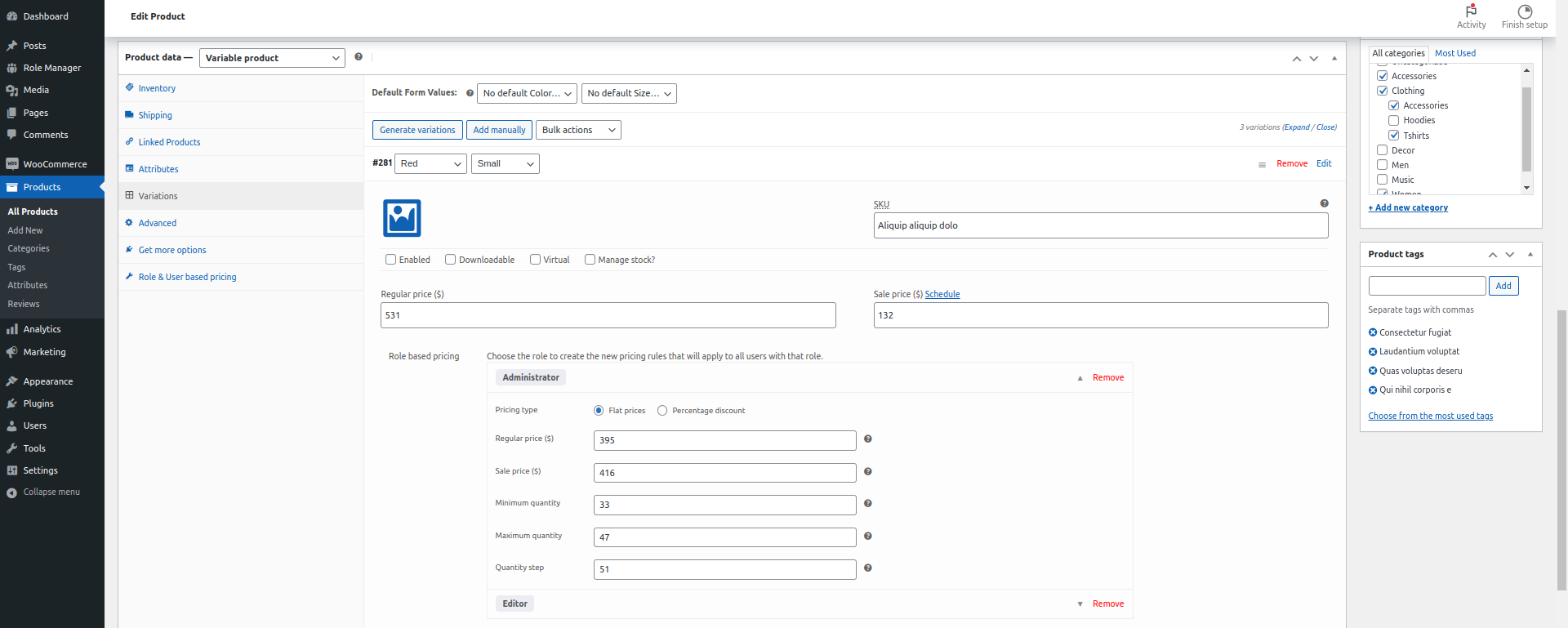 Add Role wise rules into Variable Product.