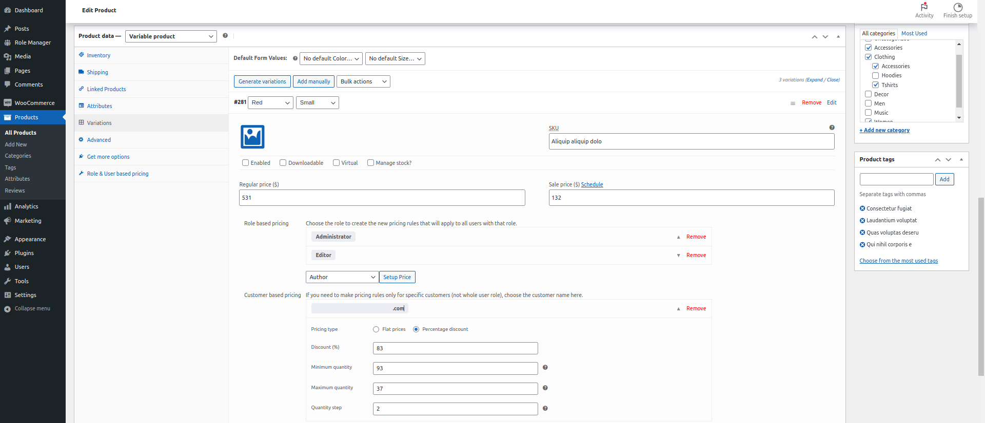 Add Customer wise rules into Variable Product.