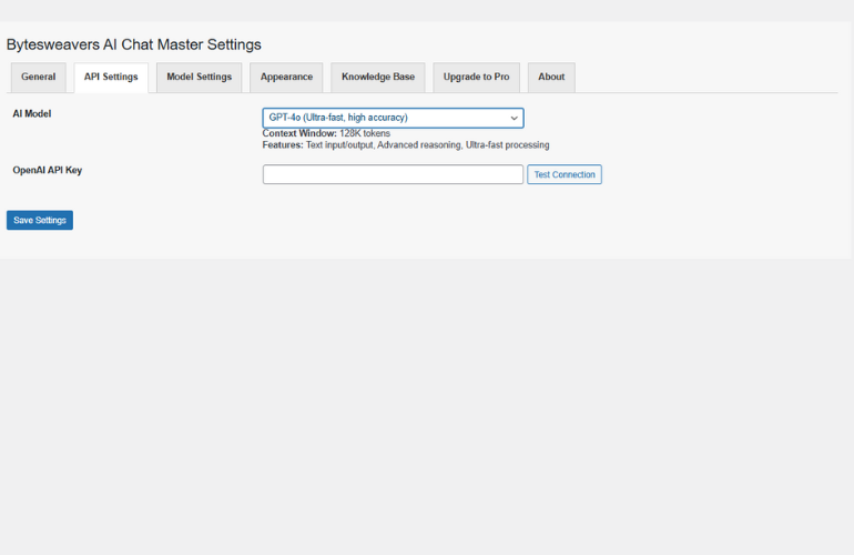 **Model API Page** – Manage AI model integrations and API settings.