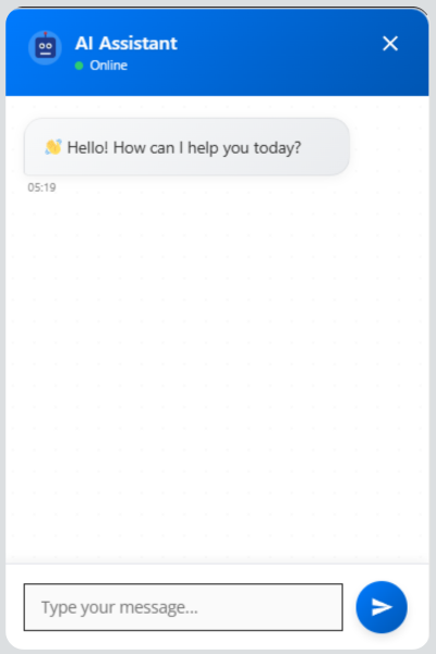**Chatbot Widget Interface** – Frontend chat interface as seen by users.