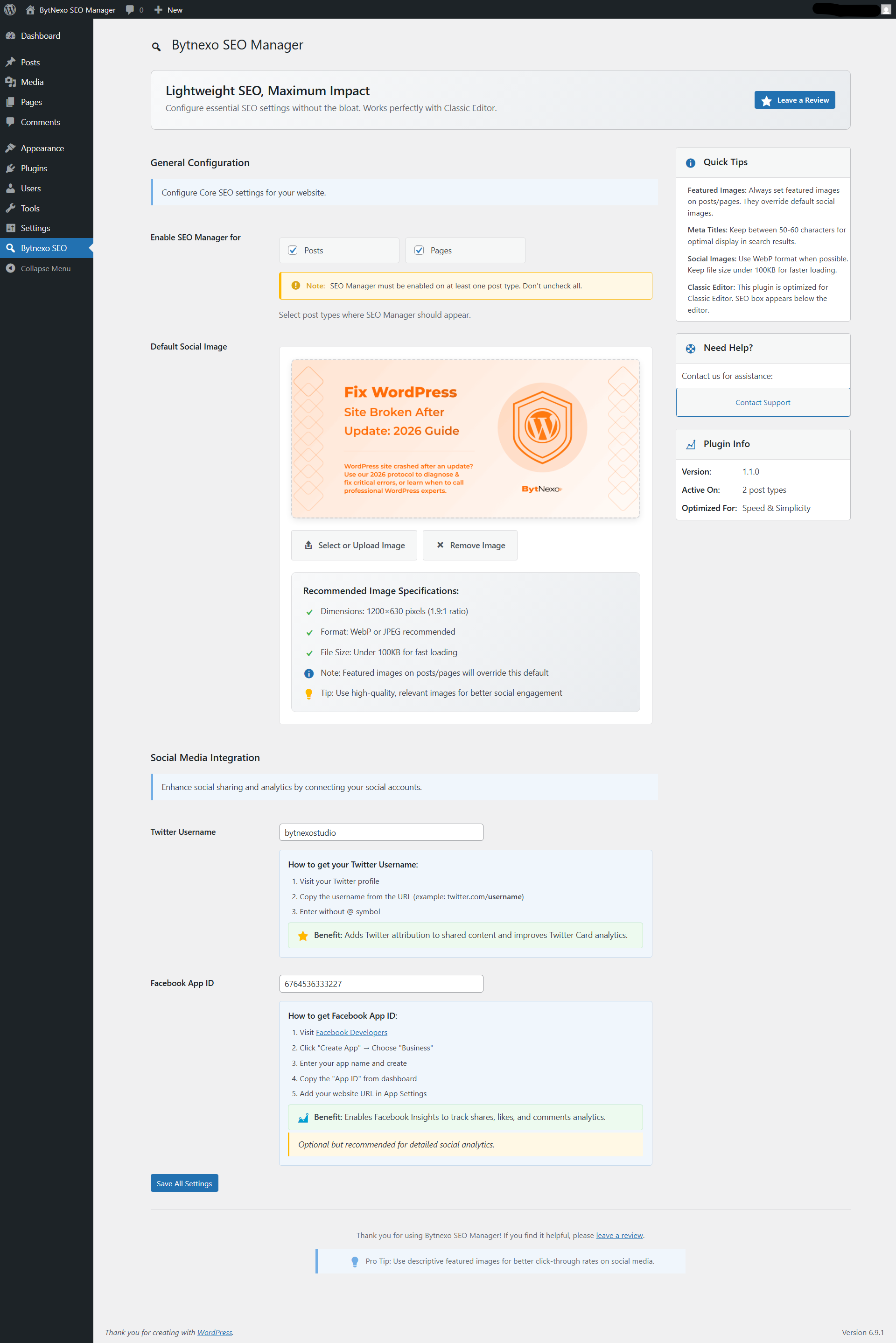 **SEO Metabox - Core SEO Tab** - Meta title, description, and keywords with character counters