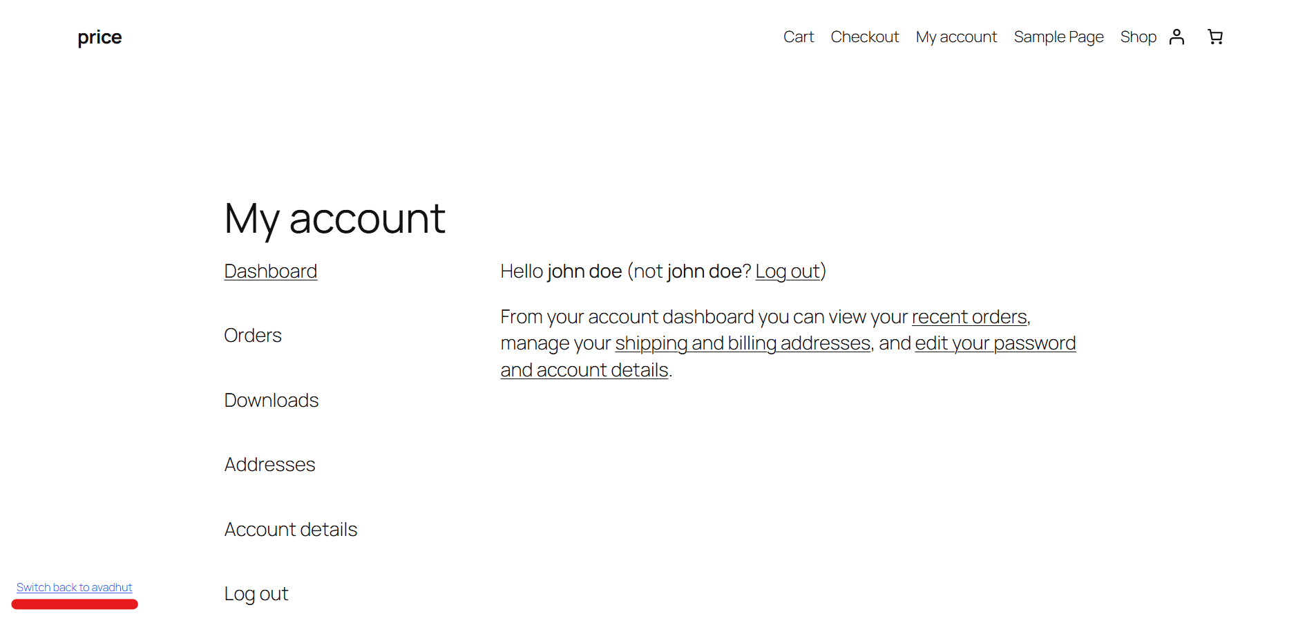 switch back to link in the admin bar.