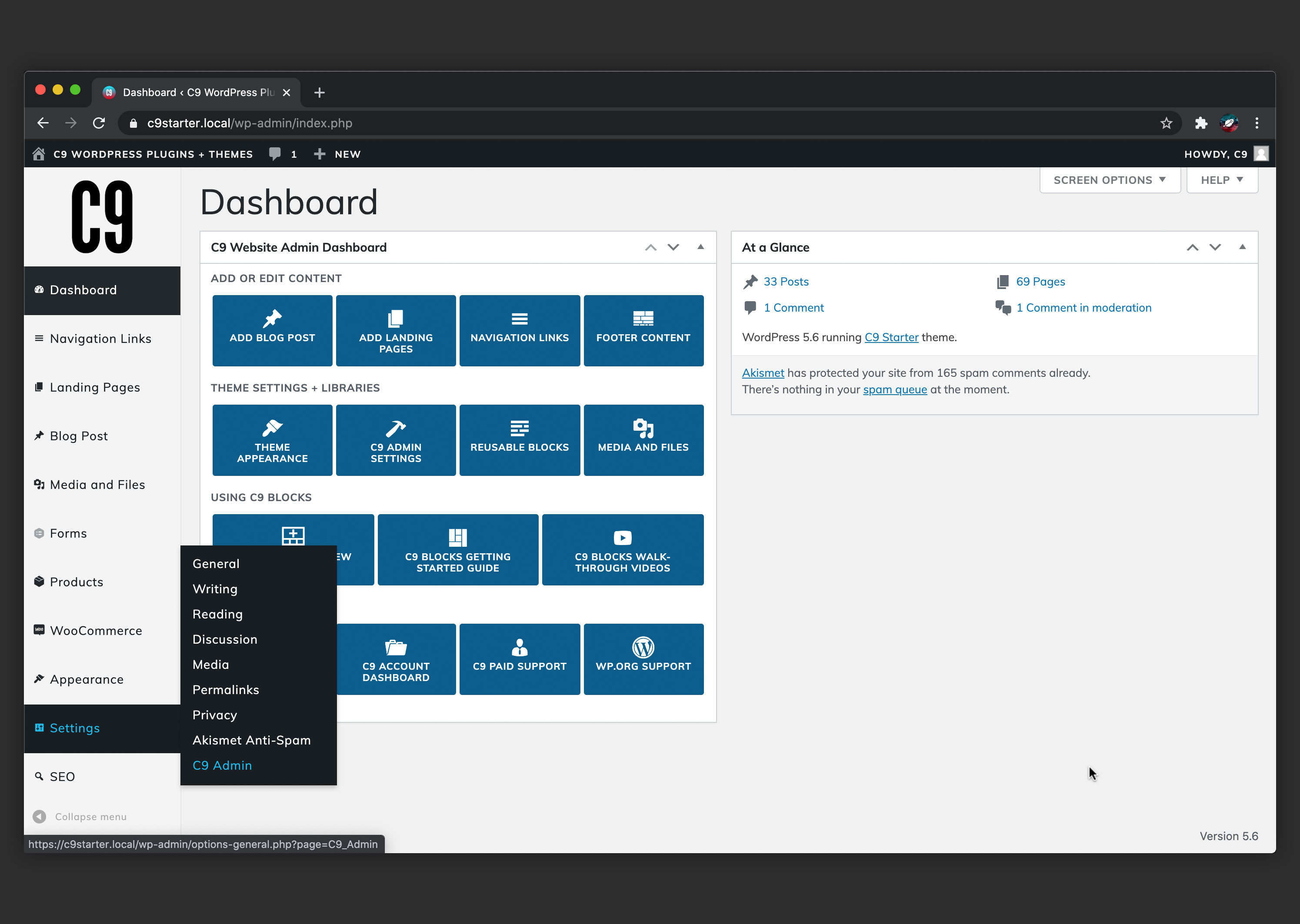 C9 Admin Custom Skin Hover Style and C9 Admin plugin settings (Go here after activation)