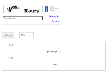 Test of primality operation on the integer '113'