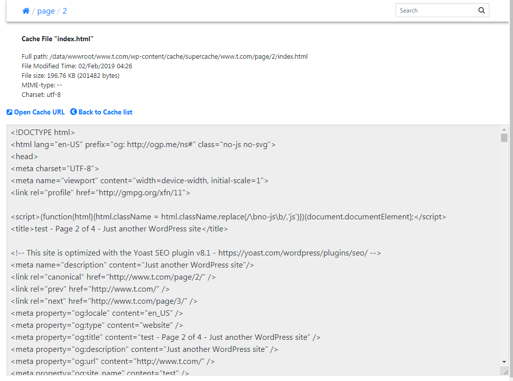 View cache file content