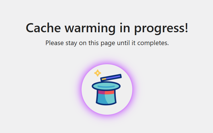 Live processing status view showing the progress of cache warming and URL processing