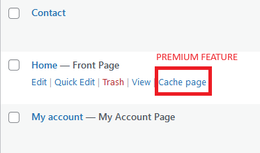 Single page cache link (pro feature)