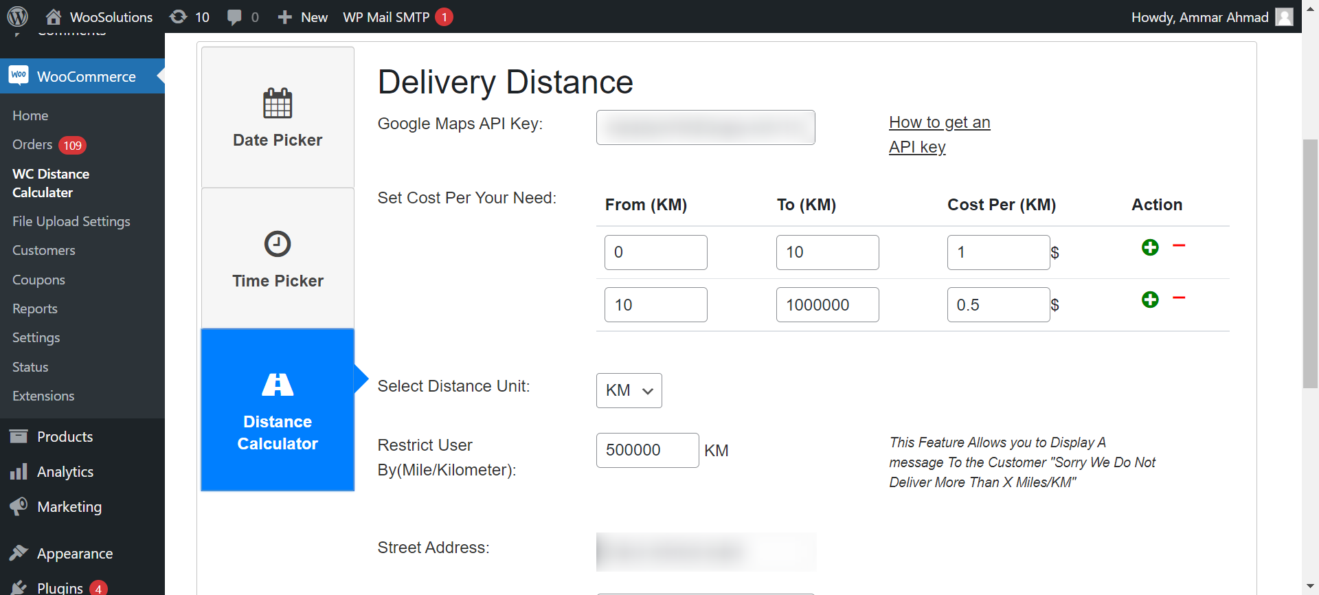 Delivery Distance Admin Settings