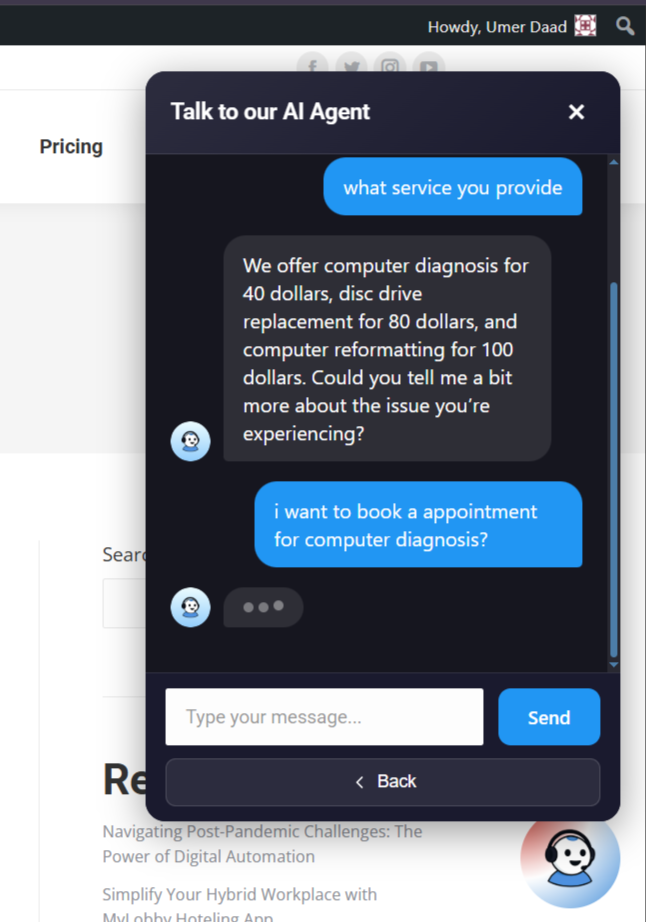 Visitors can start real-time AI voice conversations directly on a WordPress website