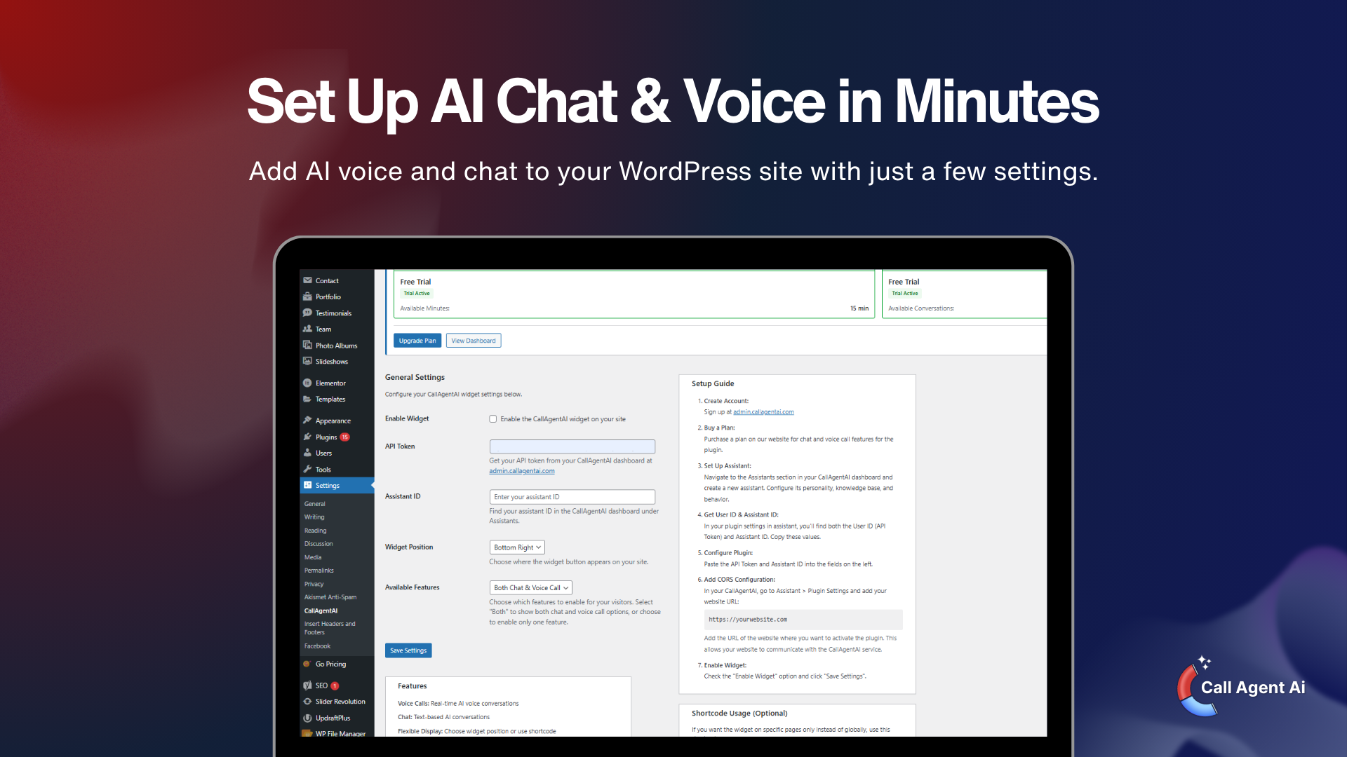 Quick and simple setup directly inside the WordPress dashboard