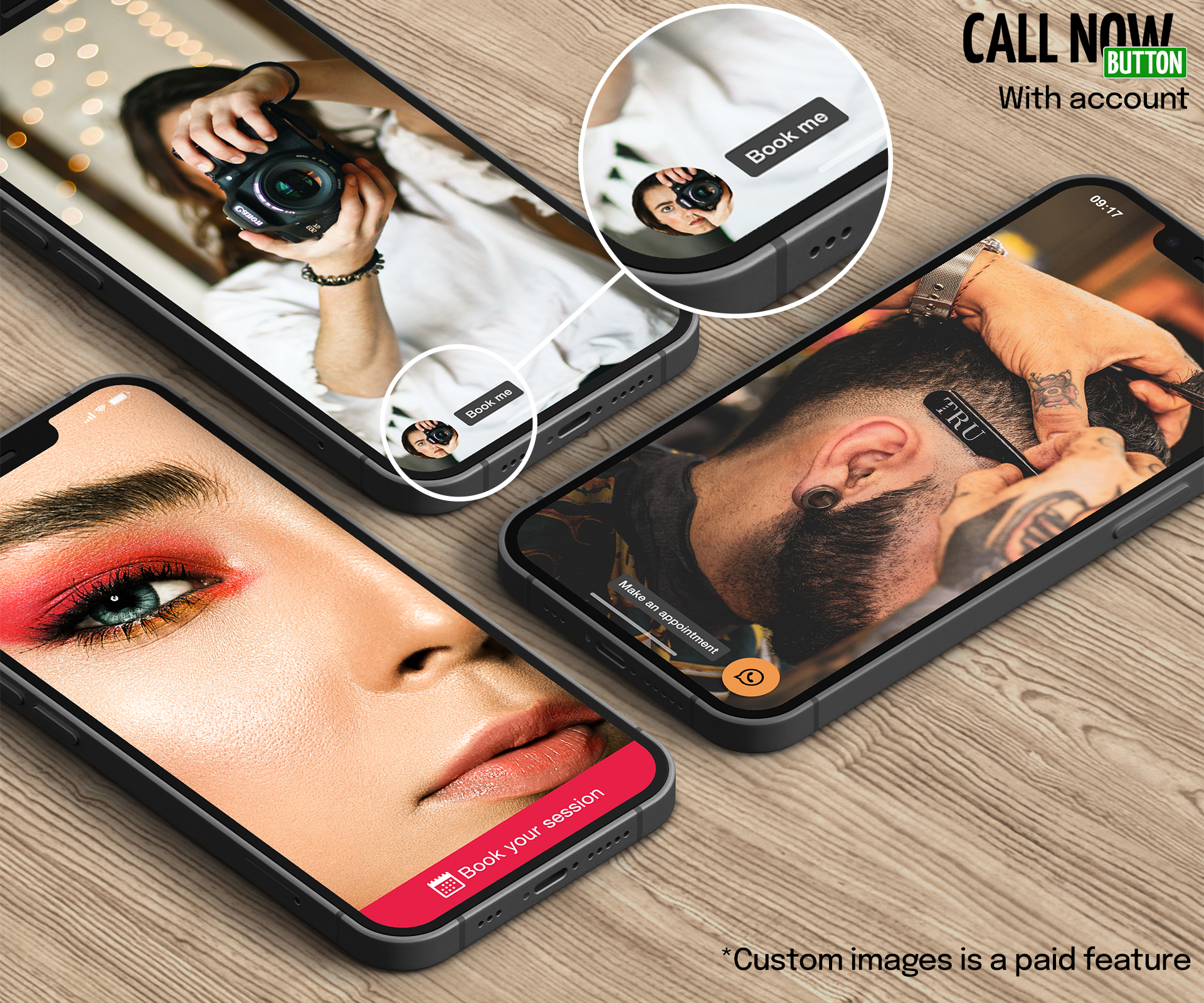 Extra actions available with a NowButtons account. Custom image and custom icons are paid features