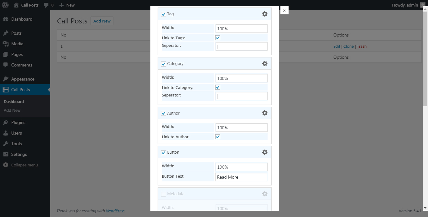 Skin elements settings.