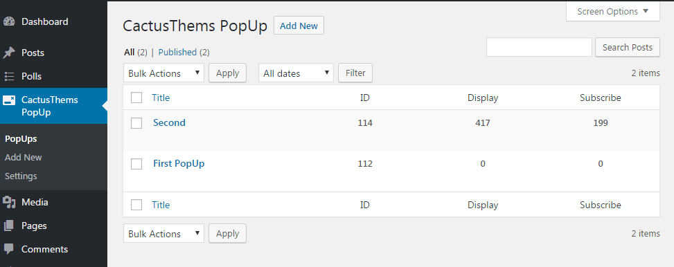 PopUp Custom Post Type