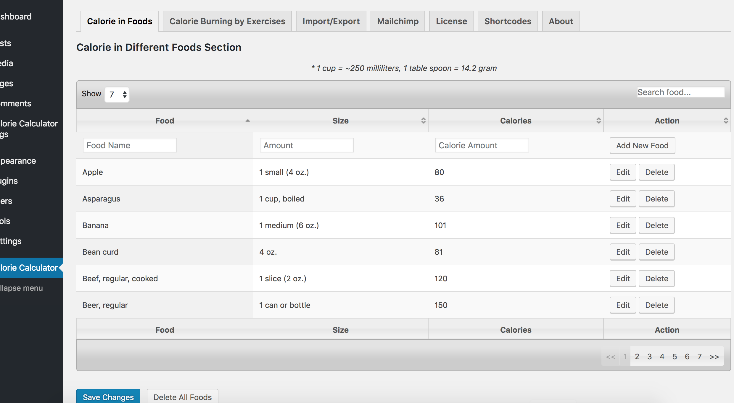 Calorie Calculator Logs