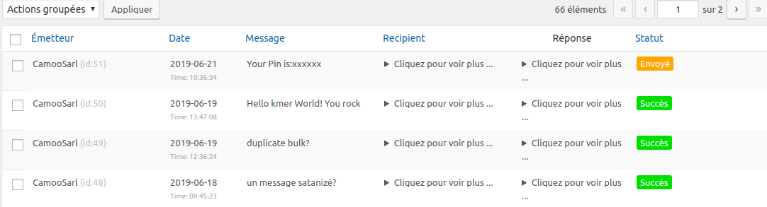 SMS outbox example.