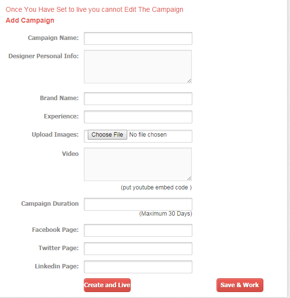 Create campaign page.