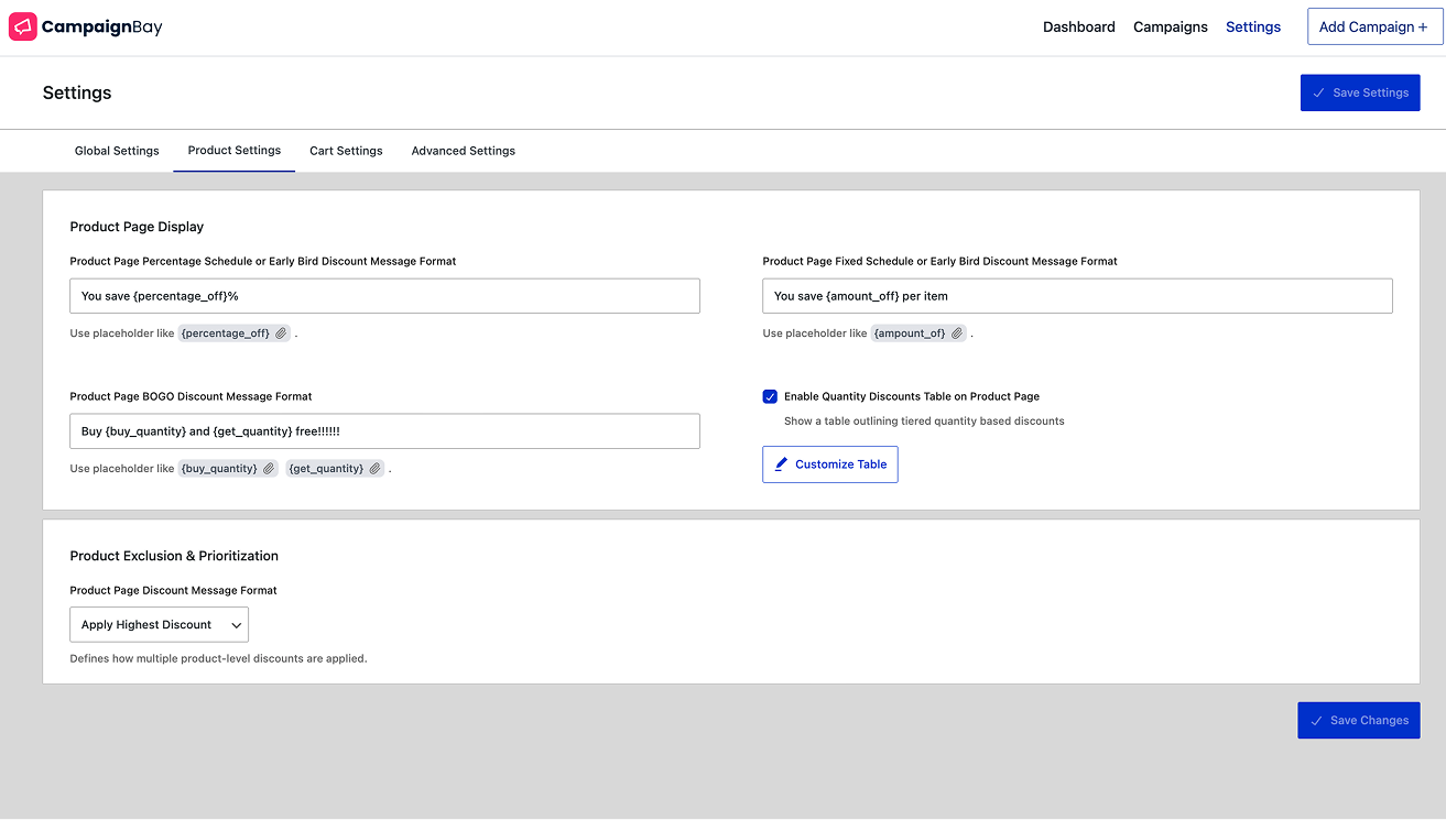 **Customize the Quantity Discount Table.** The modal editor for changing the appearance, columns, and labels of the pricing table.