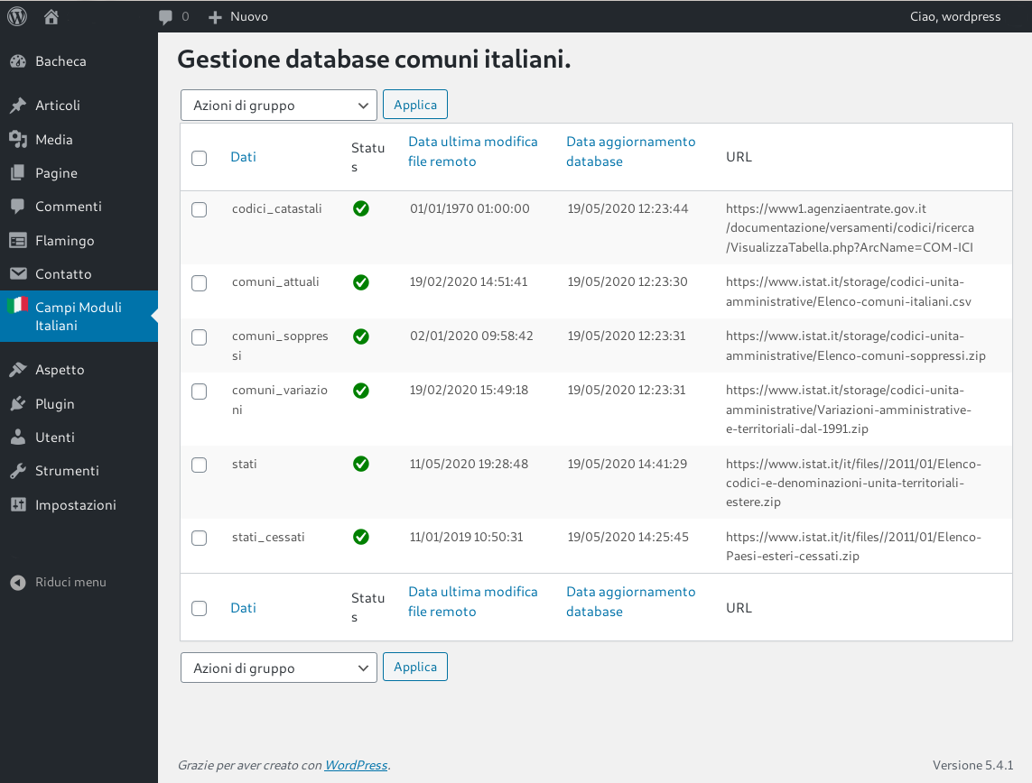 Image of the admin screen, from which it is possible to update the data