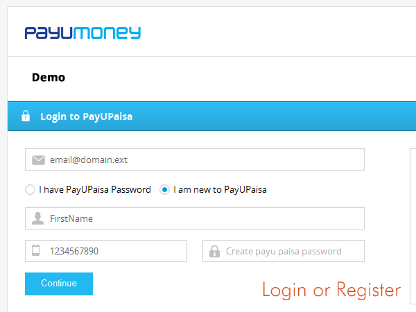 PayU Money - Client login page