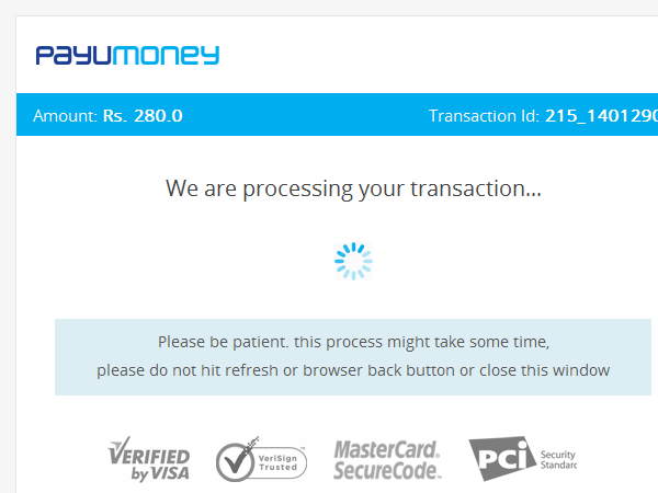 PayU Money - Payment processing page